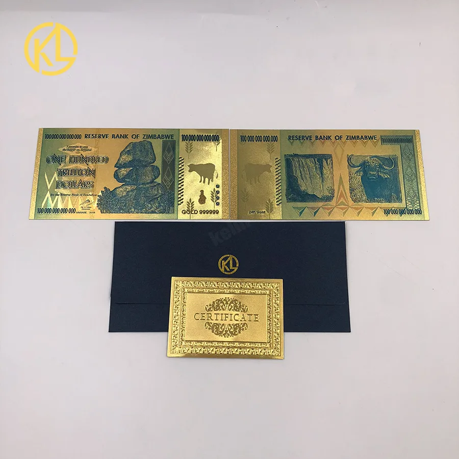 10pcs/lot high quality gold Colored Zimbabwe Gold Banknote One Trillion banknote with certificate for good selling
10pcs/lot high quality gold Colored Zimbabwe Gold Banknote One Trillion banknote with certificate for good selling