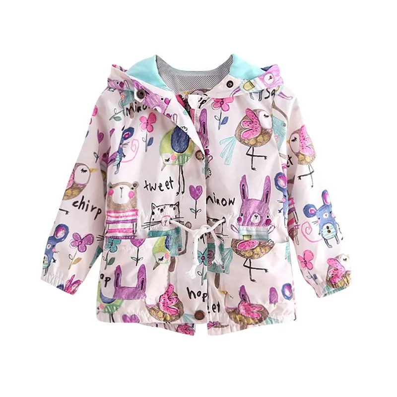Image Fashion Spring Autum Cute Girl Coat Print Cartoon Graffiti Hooded Zipper Jacket Full Sleeve Toddler Outerwear