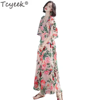 Tcyeek Summer Fashion False Two-piece Women Clothing Trumpet Sleeve V-neck Chiffon Printing Bohemia Sand beach Long Dress LJJ094
Tcyeek Summer Fashion False Two-piece Women Clothing Trumpet Sleeve V-neck Chiffon Printing Bohemia Sand beach Long Dress LJJ094