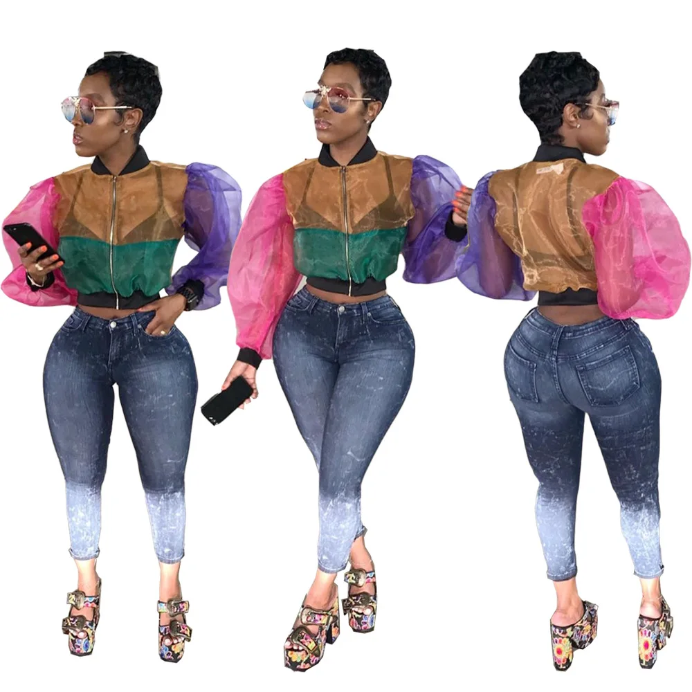 Colorful Organza Long Sleeves Fashionable Girls Lady Jackets Summer Sunscreeen Coats Sheer Zipper Streetwear Club Short Jacket
Colorful Organza Long Sleeves Fashionable Girls Lady Jackets Summer Sunscreeen Coats Sheer Zipper Streetwear Club Short Jacket
