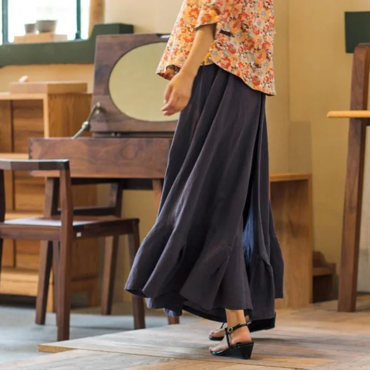 Женские широкие брюки из хлопка и льна винтажные свободные с карманами в стиле
