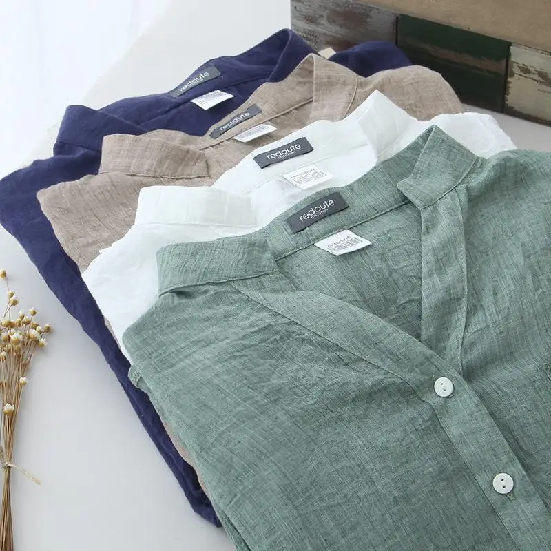 All-Match Breathable Cotton Linen Shirt Women Blusas Rolled Up Three Quarter Stand Collar Women Blouses Solid Loose Ladies Tops
All-Match Breathable Cotton Linen Shirt Women Blusas Rolled Up Three Quarter Stand Collar Women Blouses Solid Loose Ladies Tops