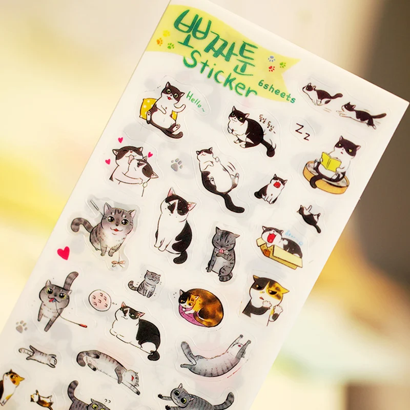 6 pcs/lot cute cat PVC paper sticker diy planner d...