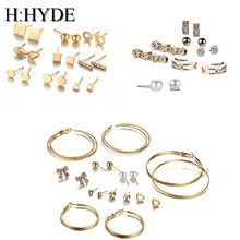 H:HYDE Fashion Stud Earring Set Mix for Women Gold Color Geometric Crystal Heart Triangle Star Moon Big Round Circle Brincos
H:HYDE Fashion Stud Earring Set Mix for Women Gold Color Geometric Crystal Heart Triangle Star Moon Big Round Circle Brincos