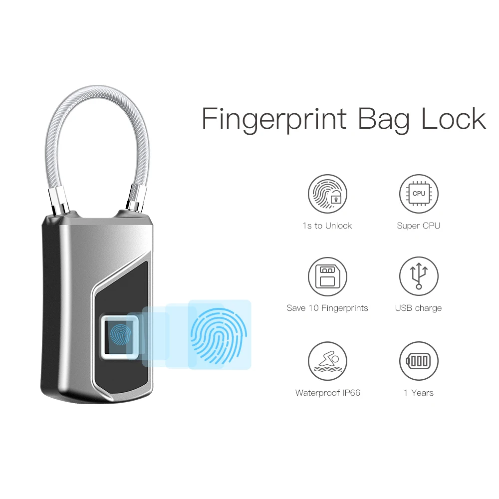 IP66 Waterproof USB Rechargeable Smart Keyless Fingerprint Lock Anti-Theft Security Padlock Door Luggage Case Lock
IP66 Waterproof USB Rechargeable Smart Keyless Fingerprint Lock Anti-Theft Security Padlock Door Luggage Case Lock