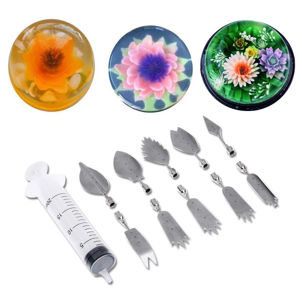 Image 10X 3D Art Tools Jelly Cake Jello Pudding Syringe Set Russian Nozzles(F) Stainless Steel+Plastic Pudding Nozzles Cake Tools