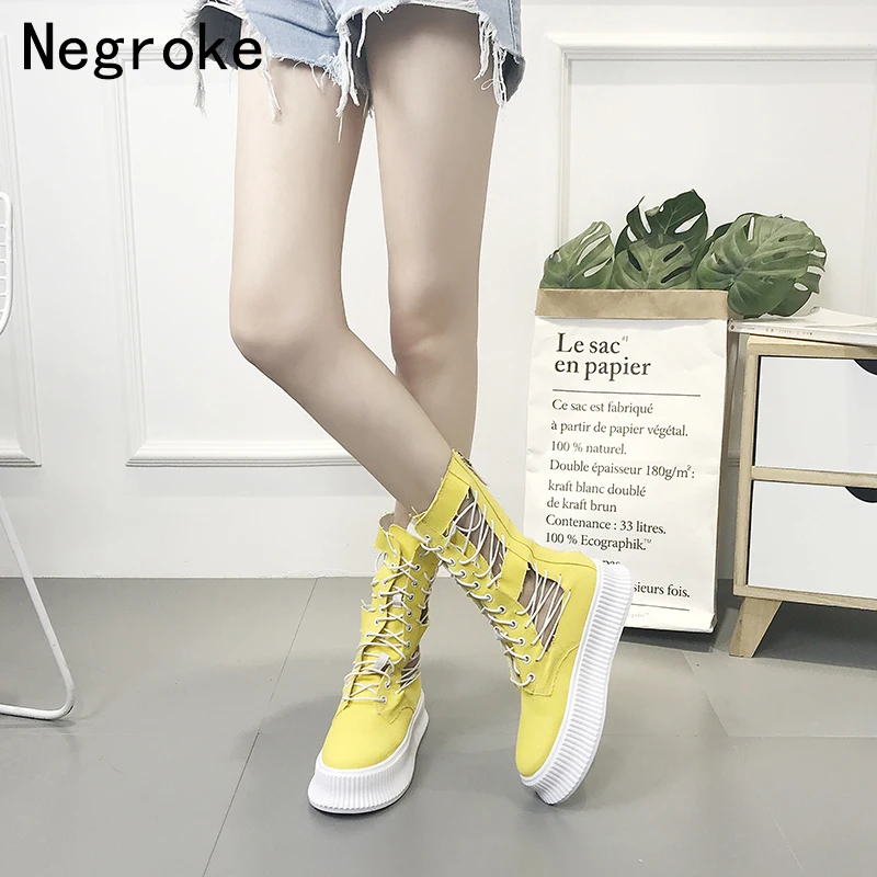 2019 Fashion Vulcanized Shoes Woman Summer Sneakers Hollow Out High-top Lace-up Platform Tenis Feminino Casual Canvas Shoes
2019 Fashion Vulcanized Shoes Woman Summer Sneakers Hollow Out High-top Lace-up Platform Tenis Feminino Casual Canvas Shoes