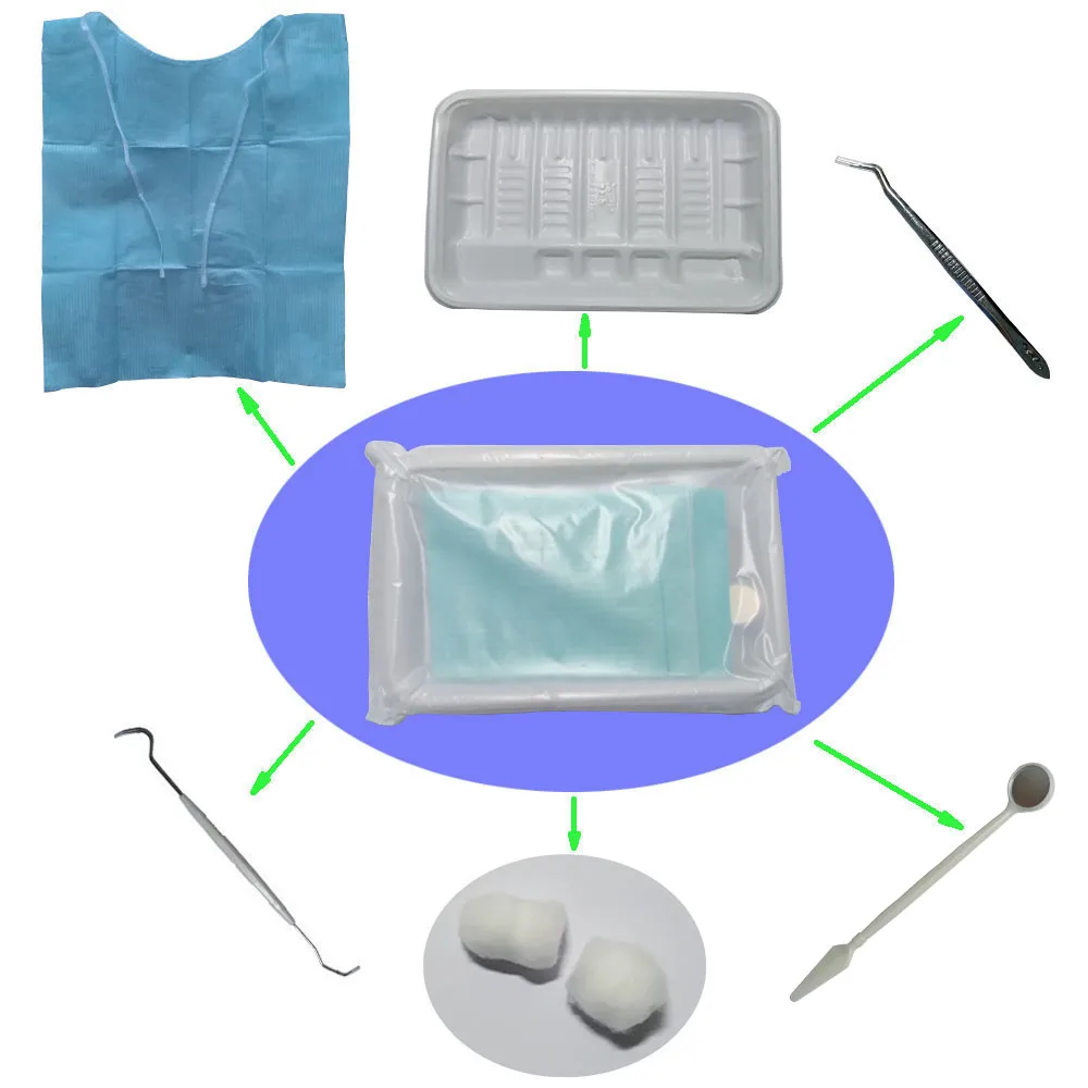 40 Kits (6 in 1) Mouth Mirror, Probe, Tweezer, Bib with Tie, Cotton Ball, Plastic Tray Dental Disposable Consumable
40 Kits (6 in 1) Mouth Mirror, Probe, Tweezer, Bib with Tie, Cotton Ball, Plastic Tray Dental Disposable Consumable