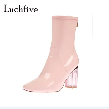 Transparent chunky heels ankle boots women square toe back zipper short boots black blue clear heel winter shoes woman
Transparent chunky heels ankle boots women square toe back zipper short boots black blue clear heel winter shoes woman
