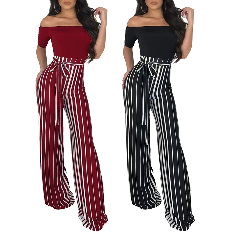 Cold Shoulder Romper Autumn Women Striped Print Jumpsuits Wide Leg Elegant Slash Neck with Belt Casual Brand Female Fit Rompers
Cold Shoulder Romper Autumn Women Striped Print Jumpsuits Wide Leg Elegant Slash Neck with Belt Casual Brand Female Fit Rompers