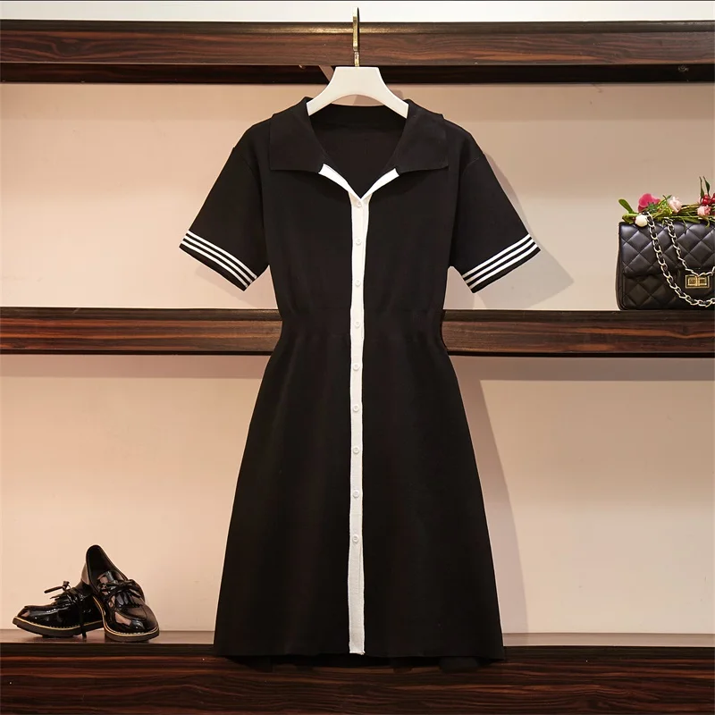 2019 summer plus size Knit Women Dress Single breasted stripe slim short Sleeve polo dresses High waist Elegant womens clothes
2019 summer plus size Knit Women Dress Single breasted stripe slim short Sleeve polo dresses High waist Elegant womens clothes