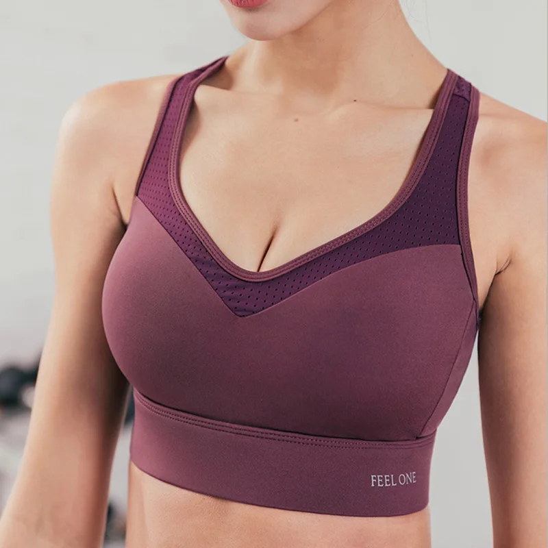 Women's Sports Bra Breathable Yoga Fitness Padded Super Shock Proof Running Training Sexy Underwear Sport Push Up Gym Top | Спорт и