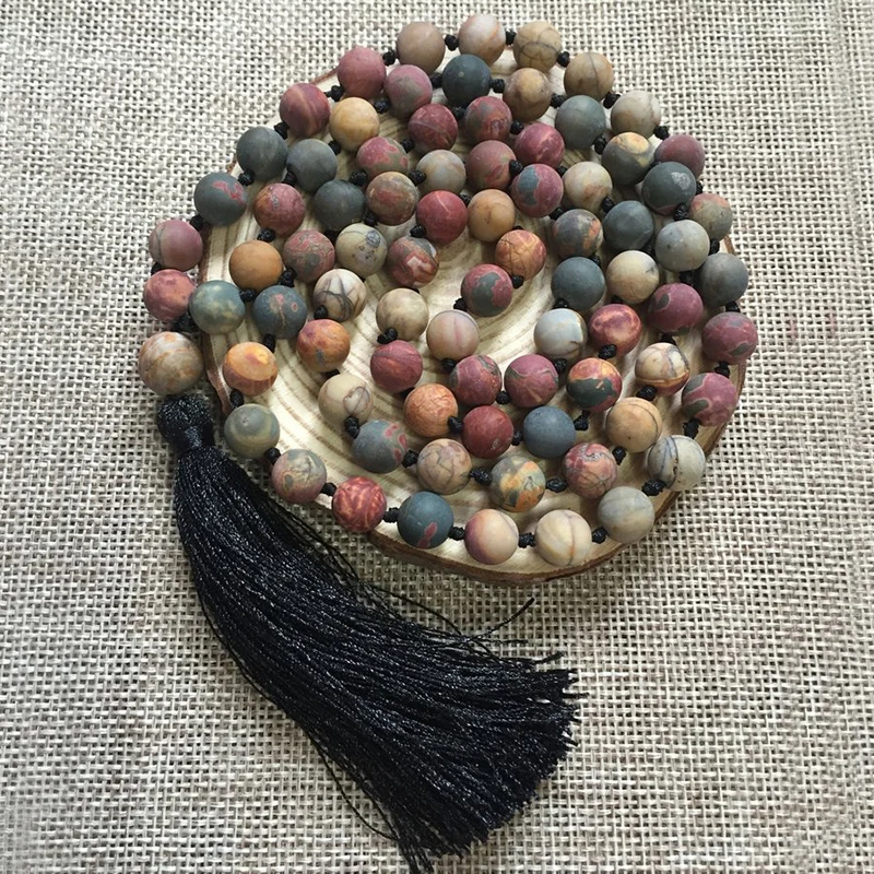 8mm Matte Picasso J-asper Mala Long Necklace Hand Knotted J-asper Beads Meditation Necklace 108 Mala Beads Tassel Necklaces Men
8mm Matte Picasso J-asper Mala Long Necklace Hand Knotted J-asper Beads Meditation Necklace 108 Mala Beads Tassel Necklaces Men