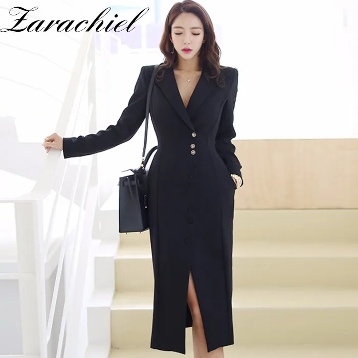 2019 New Women OL Work Blazer Dress Notched Collar Long Sleeve Single-Breasted Business Dress Office Lady Sexy Split Midi Dress
2019 New Women OL Work Blazer Dress Notched Collar Long Sleeve Single-Breasted Business Dress Office Lady Sexy Split Midi Dress