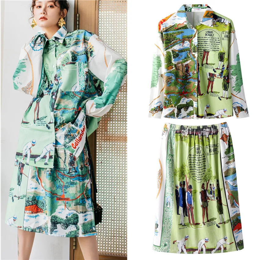 Designer Women Spring Autumn Vintage Retro Map Oil Painting Print Oversized Blouses Maxi Loose Tops Skirt Suits Twinset NS847
Designer Women Spring Autumn Vintage Retro Map Oil Painting Print Oversized Blouses Maxi Loose Tops Skirt Suits Twinset NS847