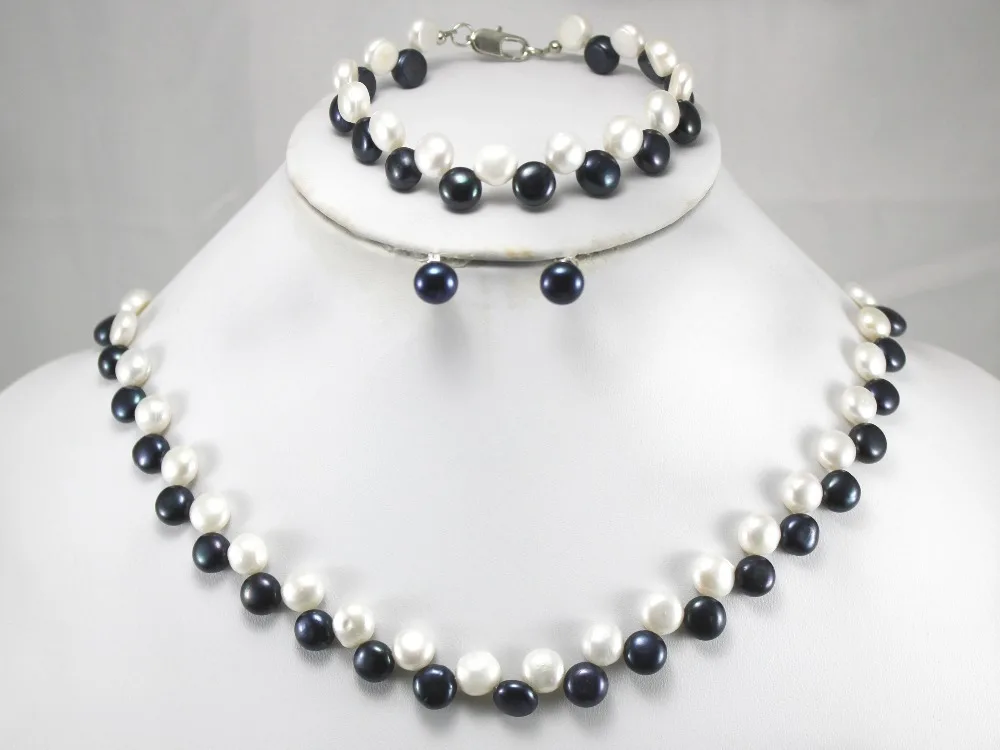 8MM White Black Pearl Necklace Bracelet Earring Pearl Jewelry Set
8MM White Black Pearl Necklace Bracelet Earring Pearl Jewelry Set