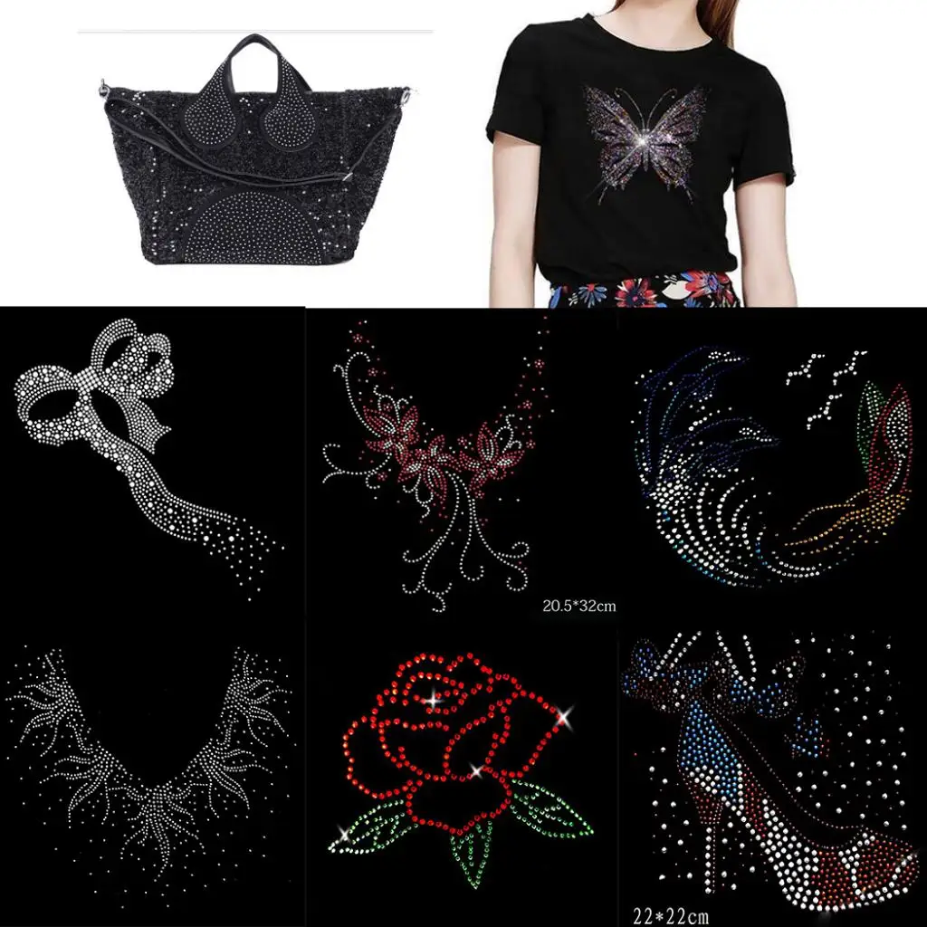 Fashion Hotfix Rhinestones,Heat Transfer Design Iron on Motifs,Rhinestone Applique Patch Sewing Accessories