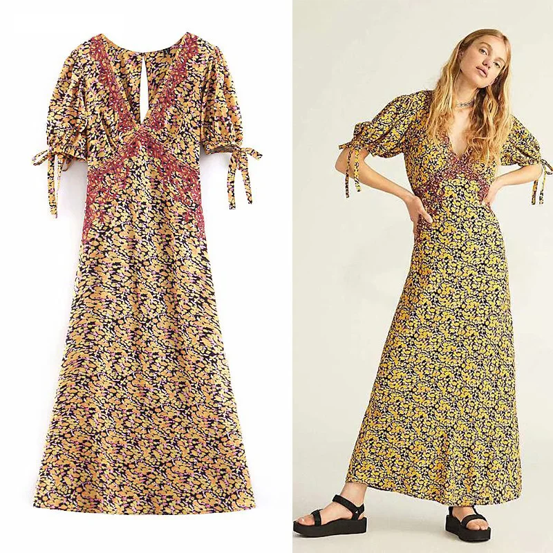 WOMAN 2019 Women Fashion Floral Print Long Dress Ladies Deep V-neck Yellow Chic Korean Vestidos Brand Party Mididresses
WOMAN 2019 Women Fashion Floral Print Long Dress Ladies Deep V-neck Yellow Chic Korean Vestidos Brand Party Mididresses