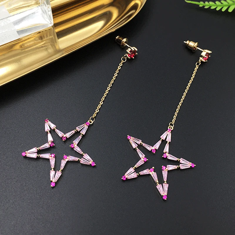 2019 New Pink Cubic Zircon Star Earrings Fashion Five-pointed Star Tassel Long Earring Party Wedding Jewelry For Women
2019 New Pink Cubic Zircon Star Earrings Fashion Five-pointed Star Tassel Long Earring Party Wedding Jewelry For Women