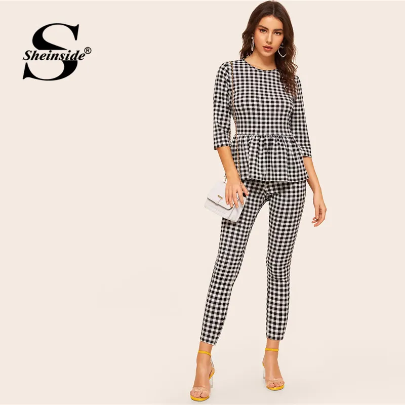 Sheinside Elegant Gingham Print Peplum Top and Leggings Set Women 2019 Half Sleeve Blouse And Long Pants Ladies 2 Piece Set
Sheinside Elegant Gingham Print Peplum Top and Leggings Set Women 2019 Half Sleeve Blouse And Long Pants Ladies 2 Piece Set