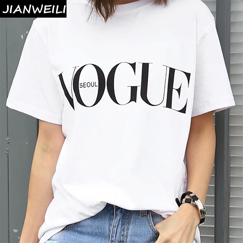 JIANWEILI Summer T shirt women VOGUE Printed O-Neck harajuku Short Sleeves Autumn girls T-shirt Female Tee Tops tshirt plus size
JIANWEILI Summer T shirt women VOGUE Printed O-Neck harajuku Short Sleeves Autumn girls T-shirt Female Tee Tops tshirt plus size