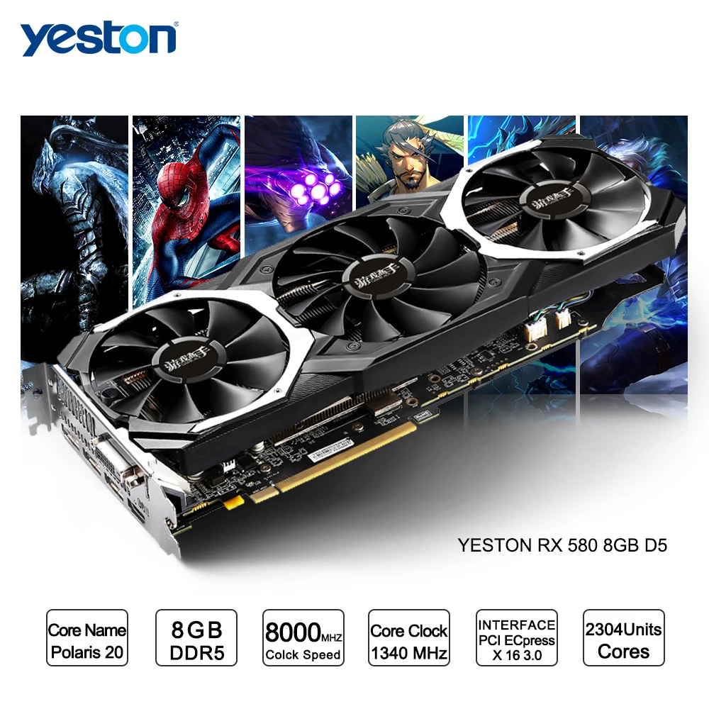 Yeston Radeon RX 580 GPU 8GB GDDR5 256 bit Gaming Desktop computer PC Video Graphics Cards support DVI/HDMI
Yeston Radeon RX 580 GPU 8GB GDDR5 256 bit Gaming Desktop computer PC Video Graphics Cards support DVI/HDMI