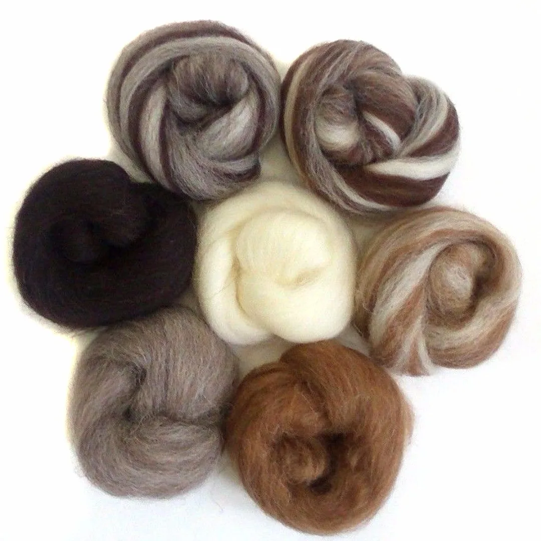 7pcs 35g Needle Felting Wool Natural Collection Soft Wool Fiber For Animal Sewing Projects Doll Needlework Felting Crafts