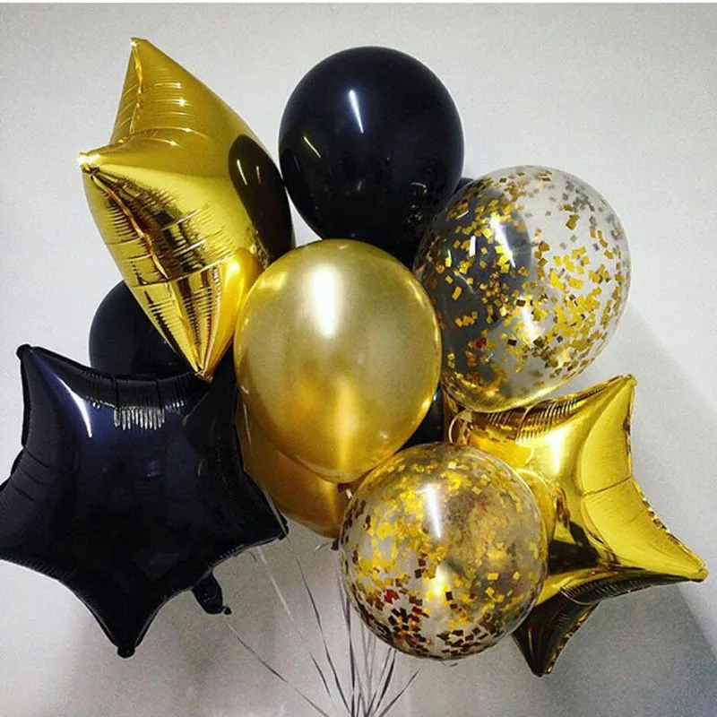 13pcs/lot 18inch Black Gold Star Foil Balloons 12''Gold Confetti Air Helium Latex Balloon Wedding Birthday Party Decor Supplies
13pcs/lot 18inch Black Gold Star Foil Balloons 12''Gold Confetti Air Helium Latex Balloon Wedding Birthday Party Decor Supplies