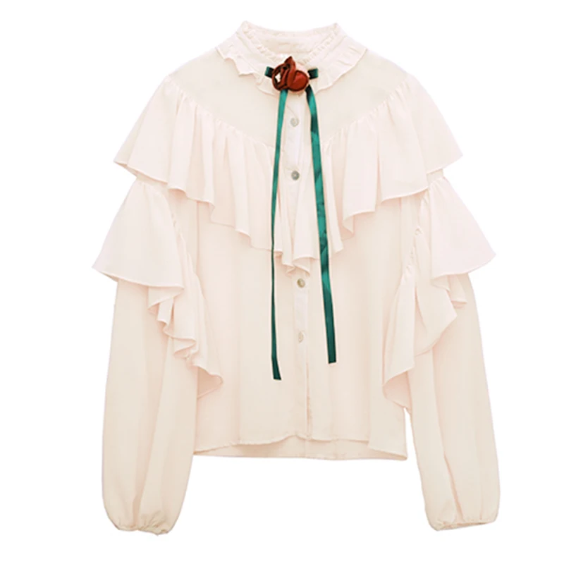 PERHAPS U women beige bow solid chiffon vintage top shirt long sleeve row of buckles shirt B0245
PERHAPS U women beige bow solid chiffon vintage top shirt long sleeve row of buckles shirt B0245