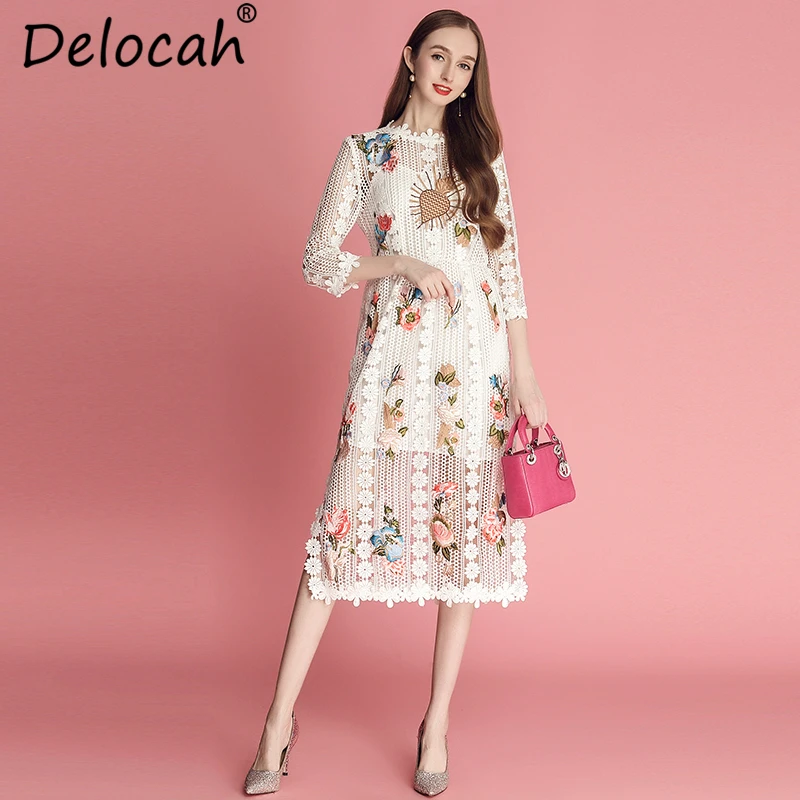 Delocah Casual White Dress Runway Fashion Designer Hollow out Flower Embroidery Lace Dress 2019 New Women Spring Summer Dresses
Delocah Casual White Dress Runway Fashion Designer Hollow out Flower Embroidery Lace Dress 2019 New Women Spring Summer Dresses