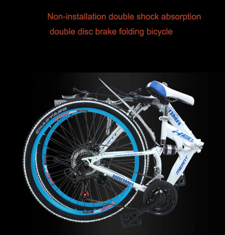 Folding Mountain Bicycle 21/24/27 Speeds 26/24 Inch Front and Rear Mechanical Disc Brakes Double for Adult Students