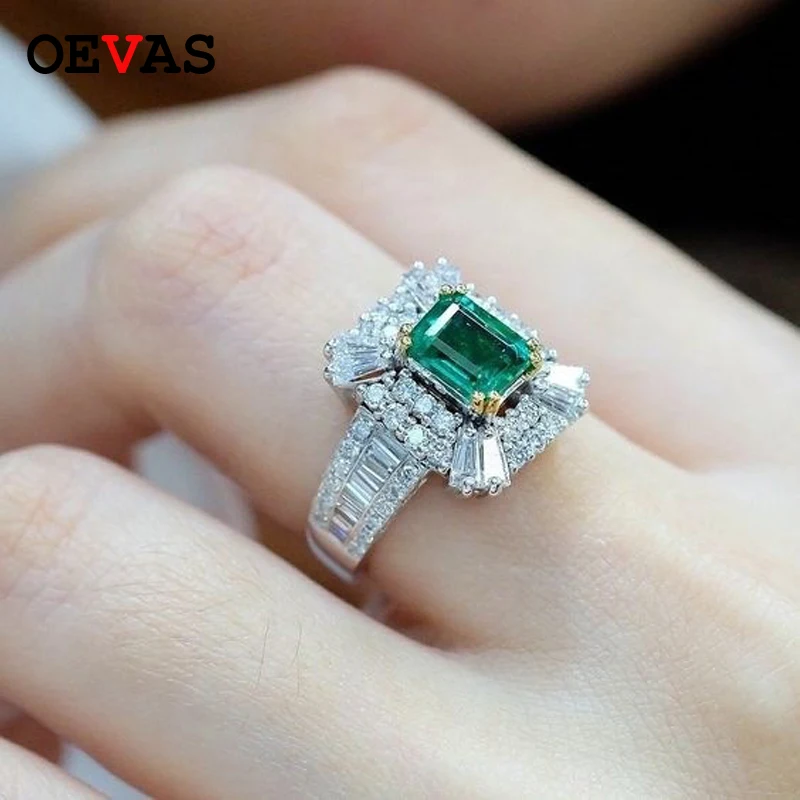 

High quality Green Square Crystal full AAA CZ Wedding rings for women White gold color Sparkling Party jewelry Bague femme Anel