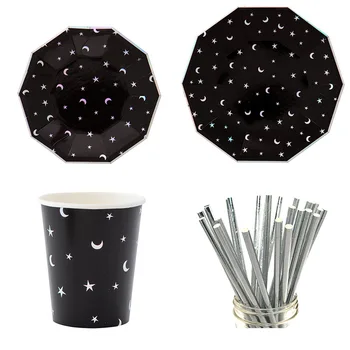Black Paper Tableware Set Star Plates Striped Paper Straws Cups For Birthday Wedding Party Decor Disposble Tableware Xmas
Black Paper Tableware Set Star Plates Striped Paper Straws Cups For Birthday Wedding Party Decor Disposble Tableware Xmas