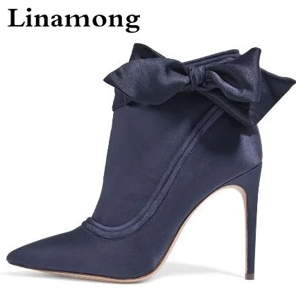 New Spring Women Dark Blue Pointed Toe Liz Suede-trimmed Embellished Satin Ankle Boots Stiletto Heel Bows Butterfly-knot Booties
New Spring Women Dark Blue Pointed Toe Liz Suede-trimmed Embellished Satin Ankle Boots Stiletto Heel Bows Butterfly-knot Booties