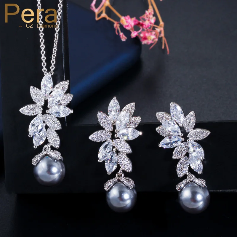 Pera New Trendy Chic Big Gray Pearl Style Full Sparkling Cubic Zirconia Flower Shape Long Necklace And Earrings for Women J150
Pera New Trendy Chic Big Gray Pearl Style Full Sparkling Cubic Zirconia Flower Shape Long Necklace And Earrings for Women J150