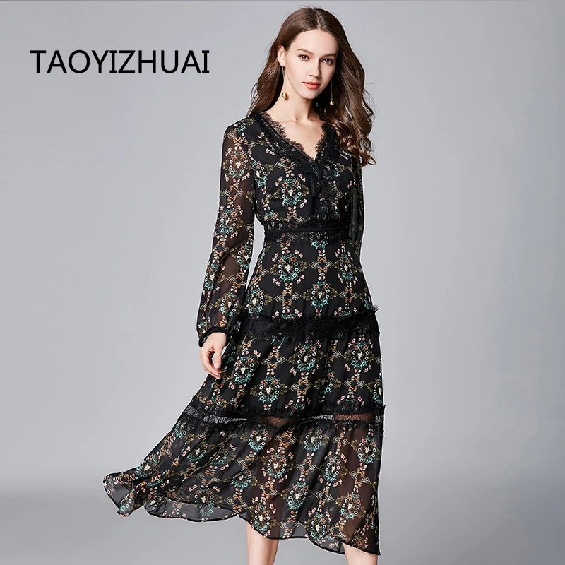 TAOYIZHUAI 2019 autumn new arrival long women dress patchwork 100% chiffon V neck long sleeves flower print party dress 11652
TAOYIZHUAI 2019 autumn new arrival long women dress patchwork 100% chiffon V neck long sleeves flower print party dress 11652