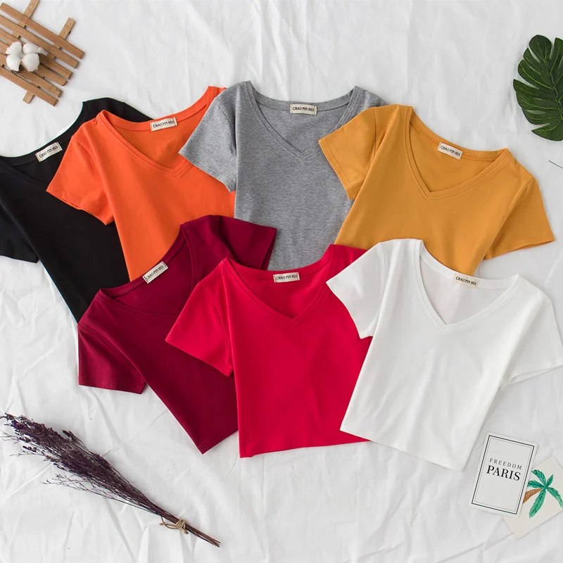T-shirt female 2018 summer new temperament fashion cotton V-neck short-sleeved bottoming shirt short tight high waist top
T-shirt female 2018 summer new temperament fashion cotton V-neck short-sleeved bottoming shirt short tight high waist top