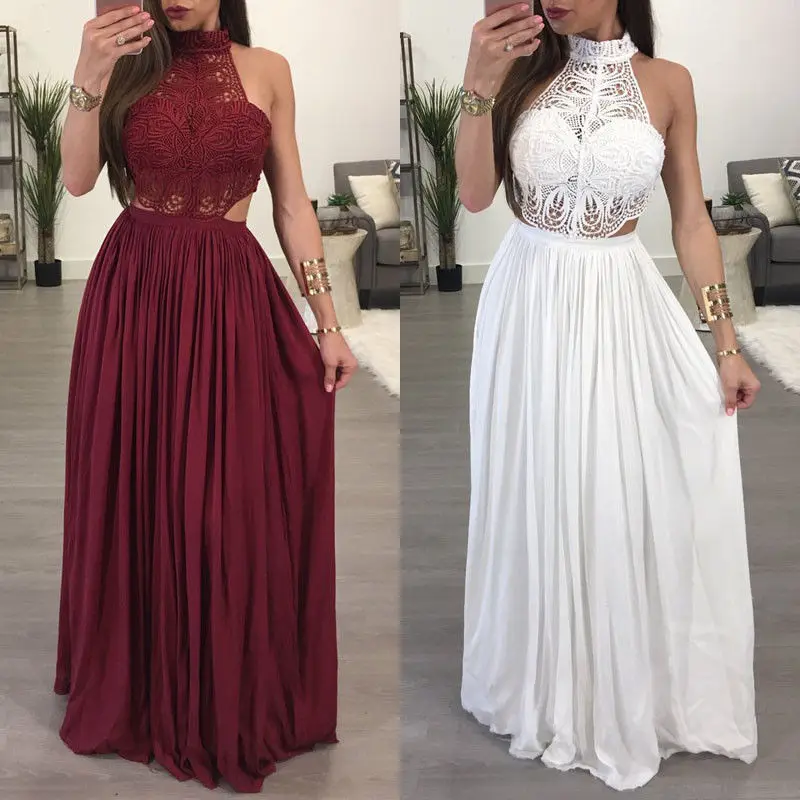 Sexy Women Lace Floral Party Long Maxi Dress Halter Elegant Ladies Sleeveless Mesh Formal Dress Vestidos
Sexy Women Lace Floral Party Long Maxi Dress Halter Elegant Ladies Sleeveless Mesh Formal Dress Vestidos