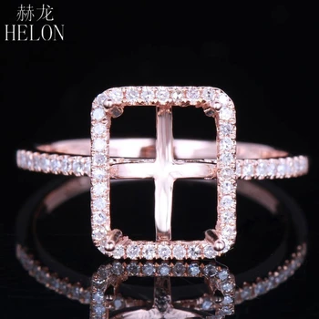

HELON Solid 10k Rose Gold 8.5x6.5mm Emerald Cut Natural Diamonds Semi Mount Engagement Ring Setting Women Wedding Trendy Jewelry