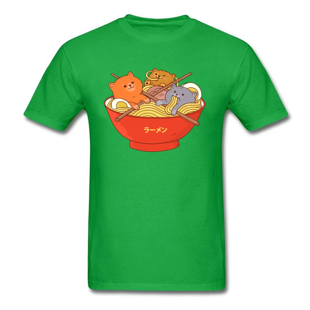 Custom Ramen noodles and cats Tees for Men 2018 Newest Lovers Day Round Collar Cotton Short Sleeve T Shirt Casual Tee Shirt Ramen noodles and cats green