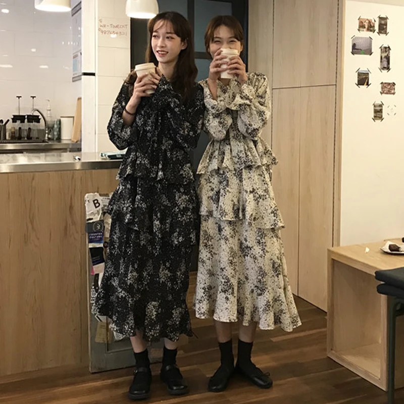2019 Spring autumn Korean casual maxi dress women waist slimming long office Bow floral chiffon cake dress kleider damen dresse
2019 Spring autumn Korean casual maxi dress women waist slimming long office Bow floral chiffon cake dress kleider damen dresse