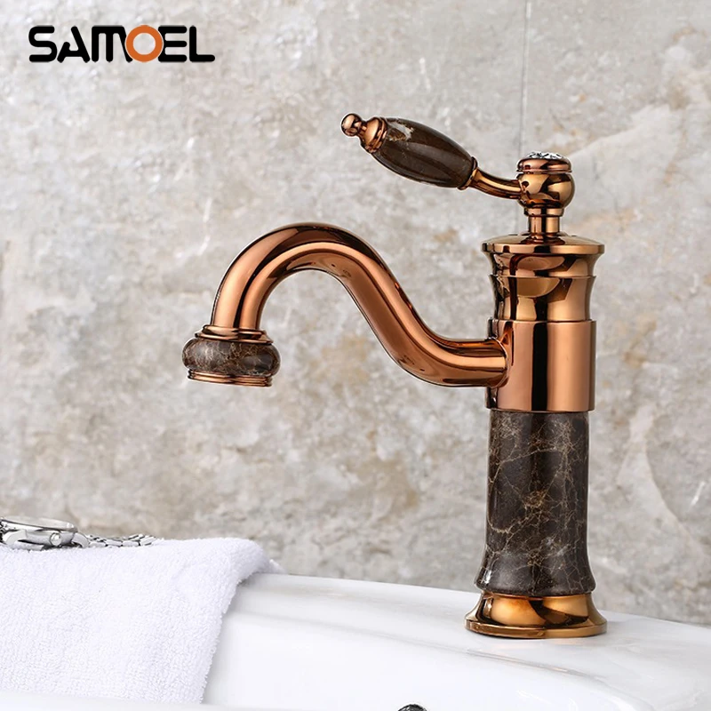 Samoel Rose Gold Marble Faucets Mixer Taps for Bathroom Deck Mount Brass Lavatory Basin Cold and Hot Water Tap M1034
Samoel Rose Gold Marble Faucets Mixer Taps for Bathroom Deck Mount Brass Lavatory Basin Cold and Hot Water Tap M1034