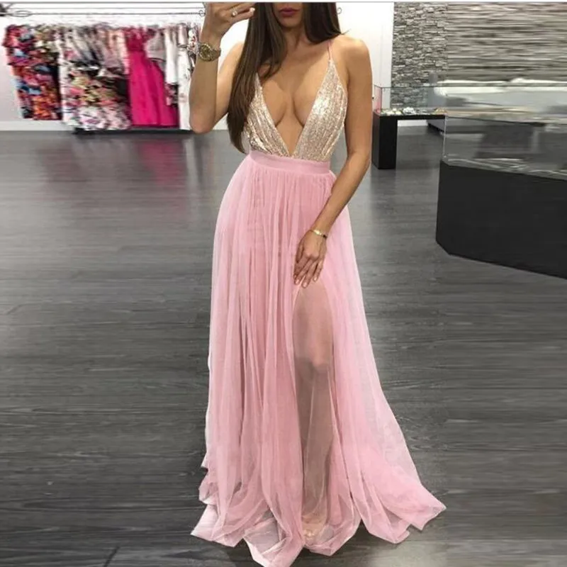 Pink Evening Party Dresses Sexy Deep V-Neck Spaghetti Strap Open Back Formal Dresses Fashion Sequin Tulle Side Split Prom Gowns
Pink Evening Party Dresses Sexy Deep V-Neck Spaghetti Strap Open Back Formal Dresses Fashion Sequin Tulle Side Split Prom Gowns
