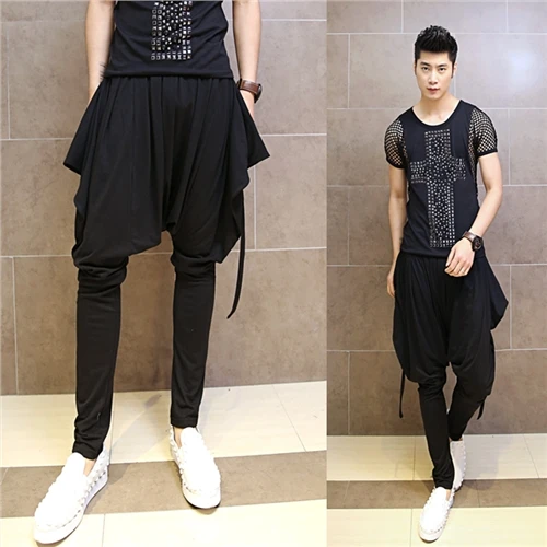 2017 New men's clothing Fashion personality hiphop jeans casual harem pants the trend of bloomers stage singer costumes | Мужская