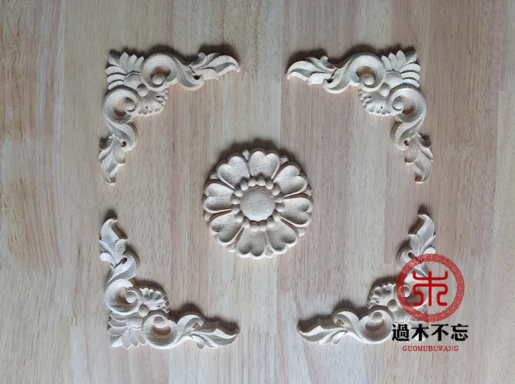 

Wood dongyang wood carving fashion circle flower corners applique smd solid wood carved door flowers furniture kitchen cabinet