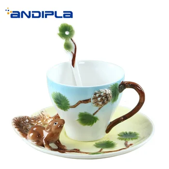 160ML Pastoral Style Ceramic Bone china Coffee Milk Cup with Art Saucer Spoon Kit Drinkware Hand Painted Squirrel Black Tea Mug
160ML Pastoral Style Ceramic Bone china Coffee Milk Cup with Art Saucer Spoon Kit Drinkware Hand Painted Squirrel Black Tea Mug