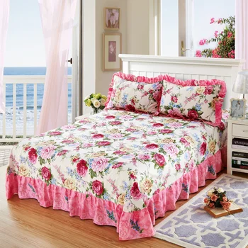 

3Pieces Bed sheet Set Floral Blossom printed Vibrant Multi Color Bed Sheet 100%Cotton Soft Flat sheet Pillow shams Queen King