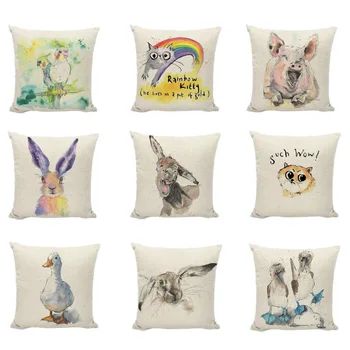 

Hot Sale Donkey Pig Cushion Cover Oil Printed Linen Home Decorative Duck Rabbit Pillowcases Childlike Color Rabbit Pillow Covers