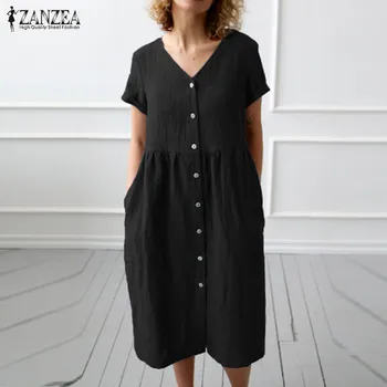 Fashion ZANZEA Summer Women V Neck Short Sleeve Shirt Dress Casual Button Down Work OL Vestido Robe Sundress Vintage Linen Dress
Fashion ZANZEA Summer Women V Neck Short Sleeve Shirt Dress Casual Button Down Work OL Vestido Robe Sundress Vintage Linen Dress