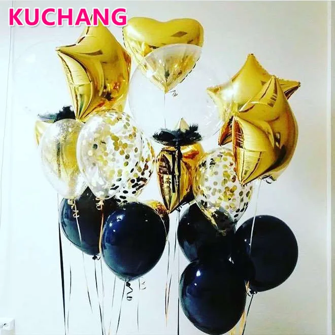 18pcs/lot Black Gold Party Balloons 18inch Star Heart Foil Bubble Balloons Confetti Globos Wedding Birthday Party Decorations
18pcs/lot Black Gold Party Balloons 18inch Star Heart Foil Bubble Balloons Confetti Globos Wedding Birthday Party Decorations